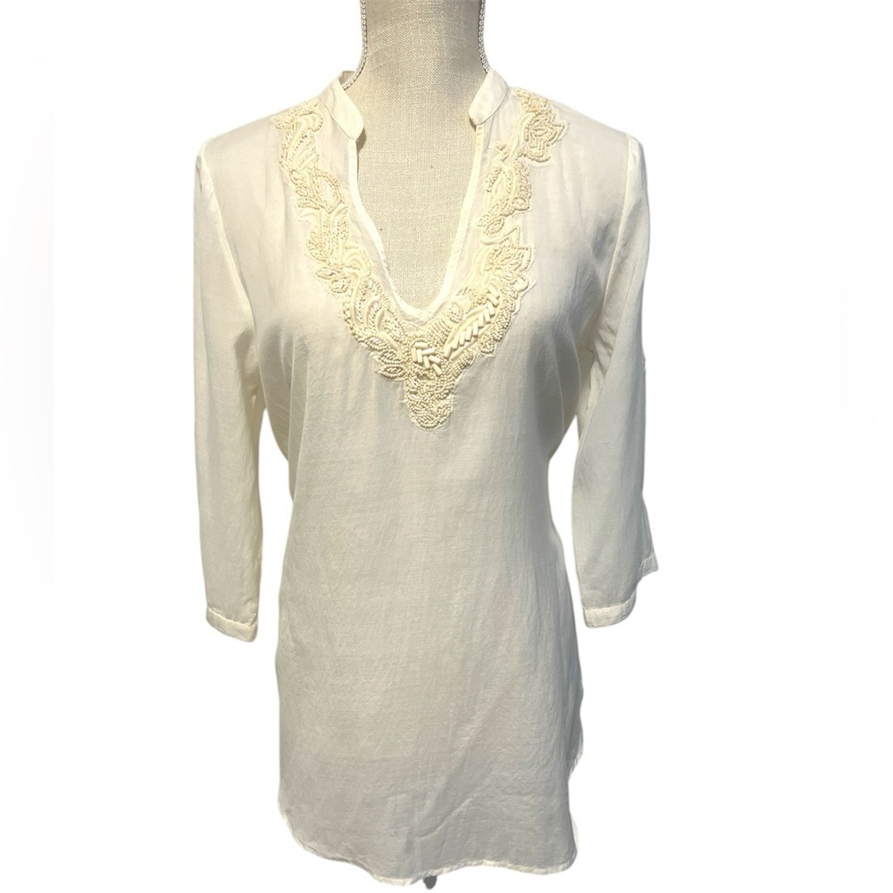 Zara Woman Elegant Cream Embroidered Women's Top